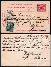 Panama Canal Zone Cover 1907 Uprated Stationary Cristobal-Berlin Germany Z1533