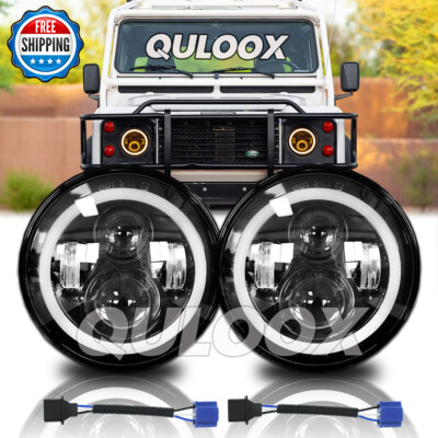 Pair 7'' inch Round LED Headlight High/Lo Beam Kit For Land Rover Defender 90 110