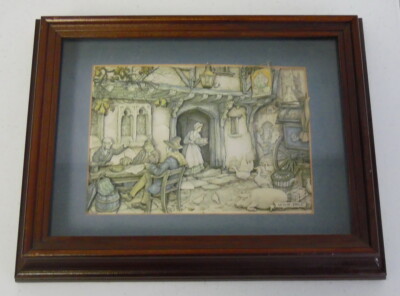 Vintage Anton Pieck 3D Layered Diorama Shadow Box Dutch Street Tavern Scene