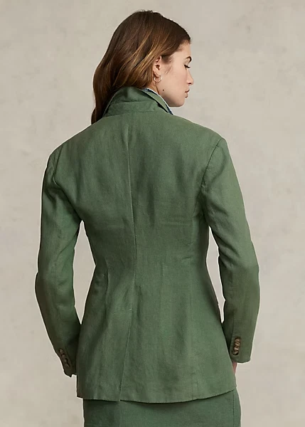 $498 POLO RALPH LAUREN WOMEN'S SZ 4 DOUBLE BREASTED LINEN BLAZER GREEN - Image 3 of 4