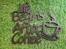 Life Begins with Coffee Wooden Wall Hanging Decor Cutout for Home Room Decor