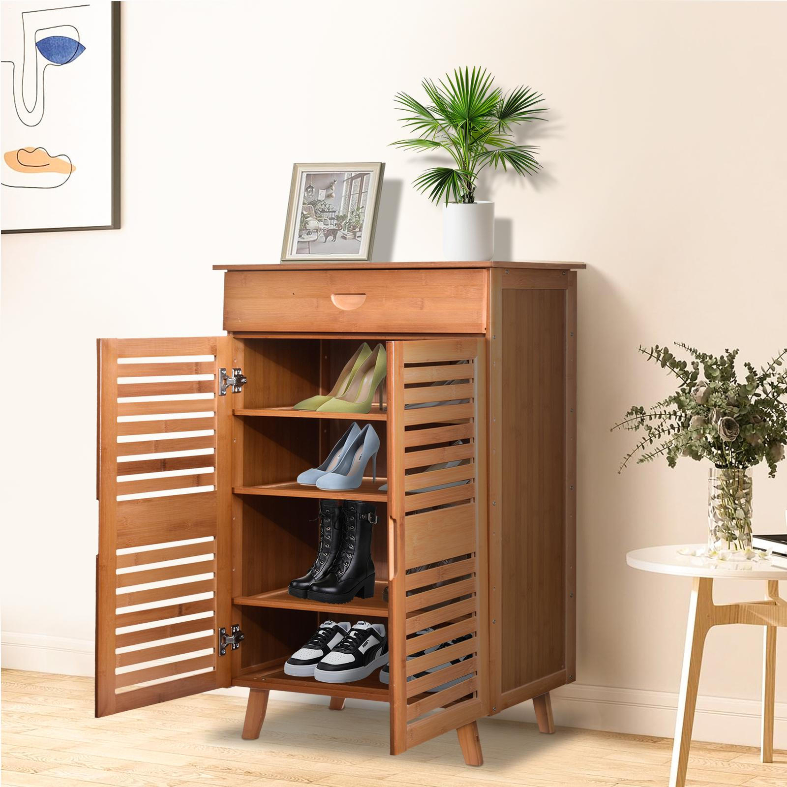 4-Tier Shoe Storage Cabinet with Doors Sneaker Organizer Unit