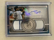 FRANMIL REYES  2019 TOPPS MUSEUM SWATCHES DUAL STRIPE JERSEY RELIC AUTO #/299