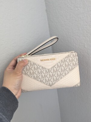 NWT Michael Kors Jet Set Snake Embossed Large Logo Double Zip Wristlet 