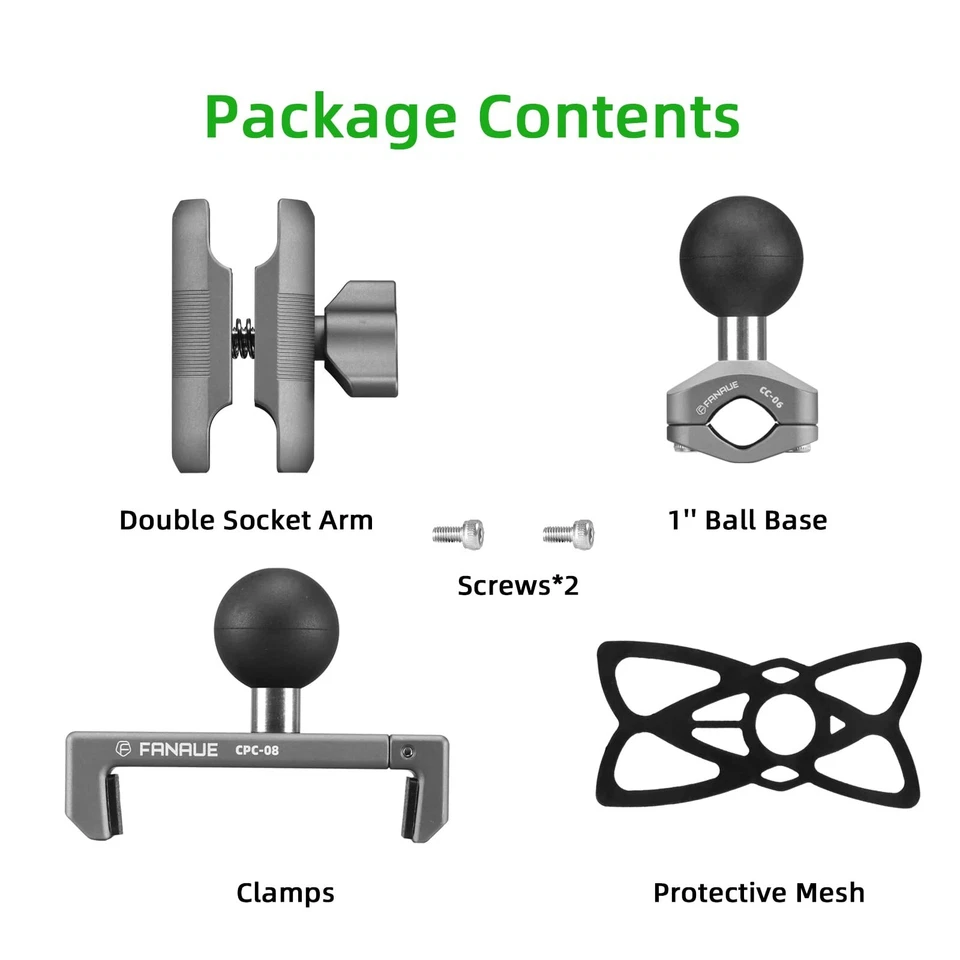 FANAUE Motorcycle Phone Mount Rearview Mirror Clip U-Bolt Base 360° Adjustable - Image 4 of 4