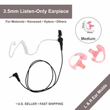 3.5mm Listen-Only Acoustic Earpiece w/ Ear Mold for Motorola/Kenwood Speaker Mic