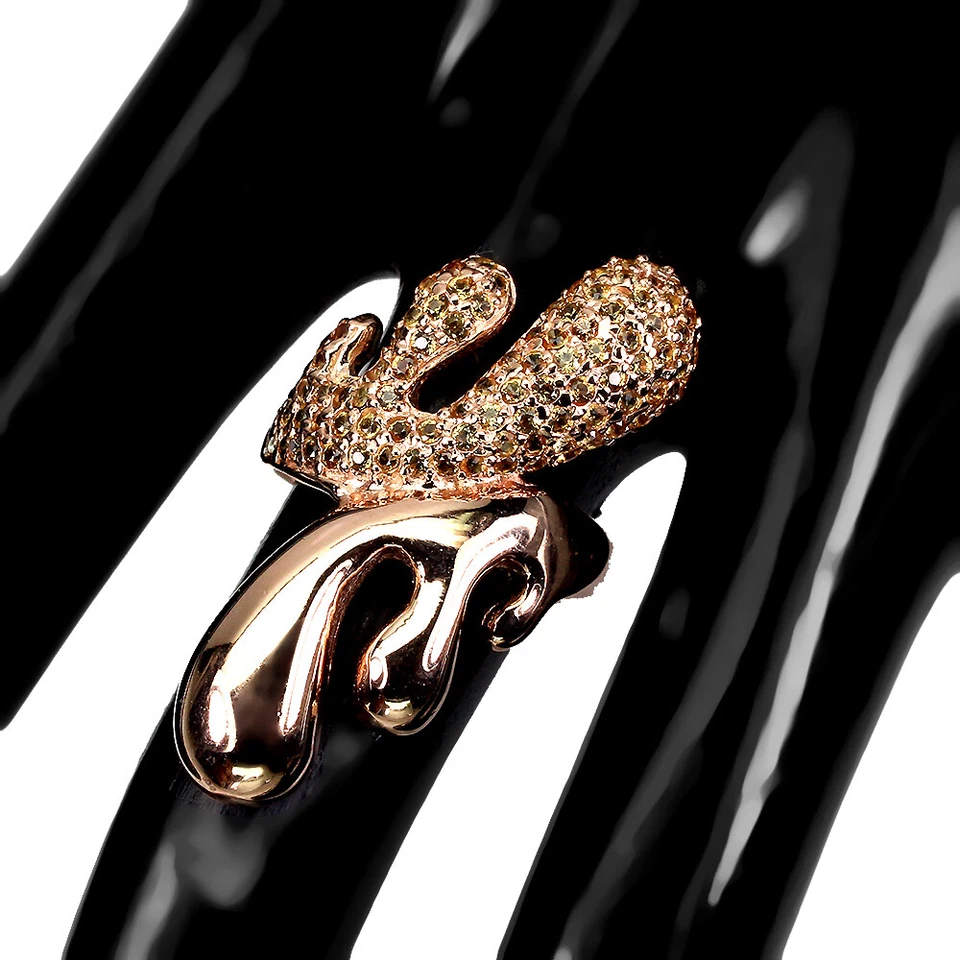 925 Anillo Plata de Ley Redondo Amarillo Diamante Zafiro Corte Gema Joyería 7.5 - Imagen 3 de 4