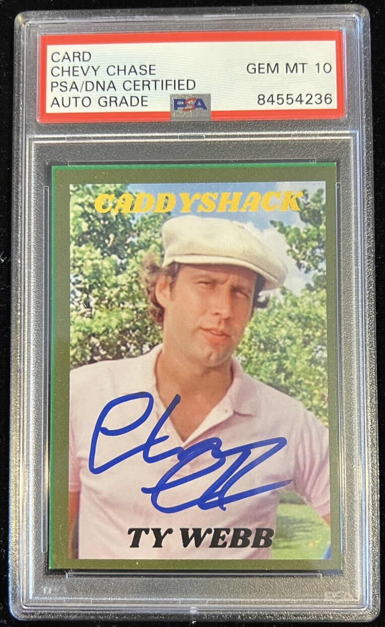 Chevy Chase Autographed Signed Caddyshack Card Ty Webb PSA Authentic Autograph Gem Mint 10