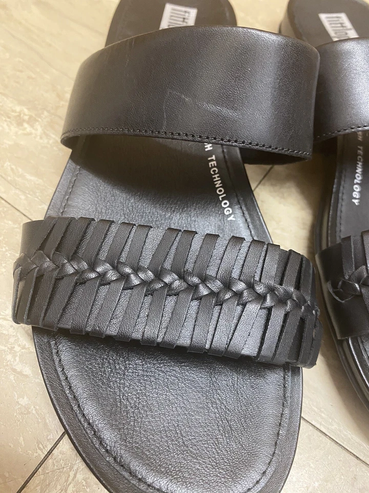 Fitflop UK 6 Gracie Slide-Wrapped Weave Sandals Black Slip On Leather - Image 2 of 4