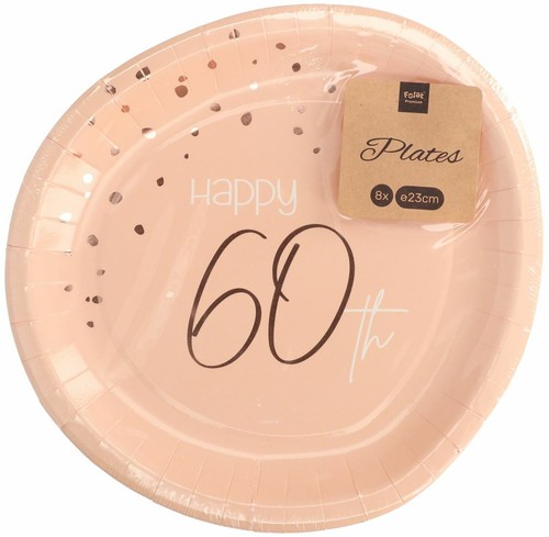 8 X 60TH BIRTHDAY LUSH BLUSH PARTY PLATES PREMIUM PARTY TABLEWARE - 23CM - Picture 2 of 3