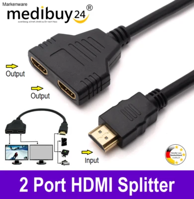 MARKENLOS HDMI Splitter Verteiler Adapter PC TV Konsole 1in2 out 4K Full HD Stecker Buchse