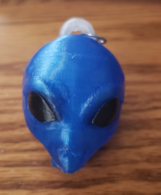 Blue Sci Fi Space Alien Head 3D Keychain Transparent Holder on Top with Chain