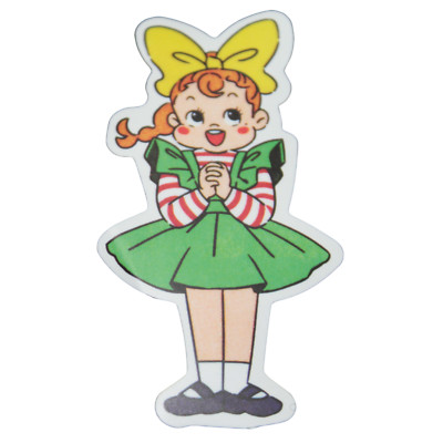Girl Green Dress Yellow Bow Redhead Cute Chibi Kawaii Sticker