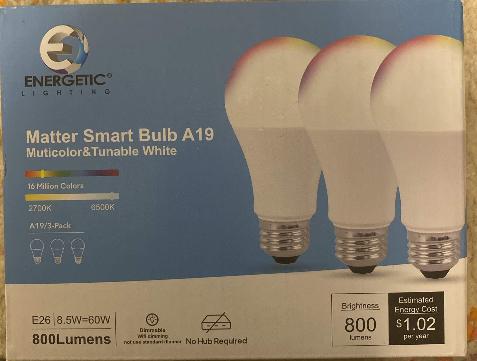 Matter Smart Bulb A19 Multicolor& Tunable White 3pack-image