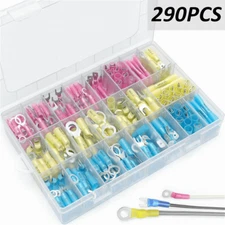 290pcs Heat Shrink Wire Connectors Waterproof Terminal Ring Spade Butt Mixed Kit