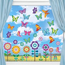 72 Pcs Spring Summer Window Clings Large Flowers Butterfly Windows Stickers