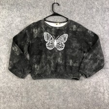 Lucky Brand Sweatshirt Women's Size M 8/10 Black Long Sleeve Crop Top Stone Wash