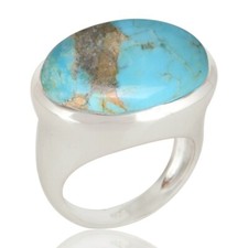Oval Mens Signet Ring With Kingman Turquoise Sterling Silver Unisex Jewelry
