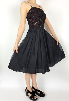 VINTAGE 1950s Jr Theme Black & Red Sequin Party Prom Dress Teen/Women's XS  | eBay