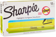 Sharpie Pocket Style Highlighters, Chisel Tip, Fluorescent Yellow, Box of 12