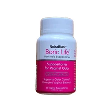 NutraBlast Boric Life Suppositories for Vaginal Odor,  30 Vaginal Suppositories 