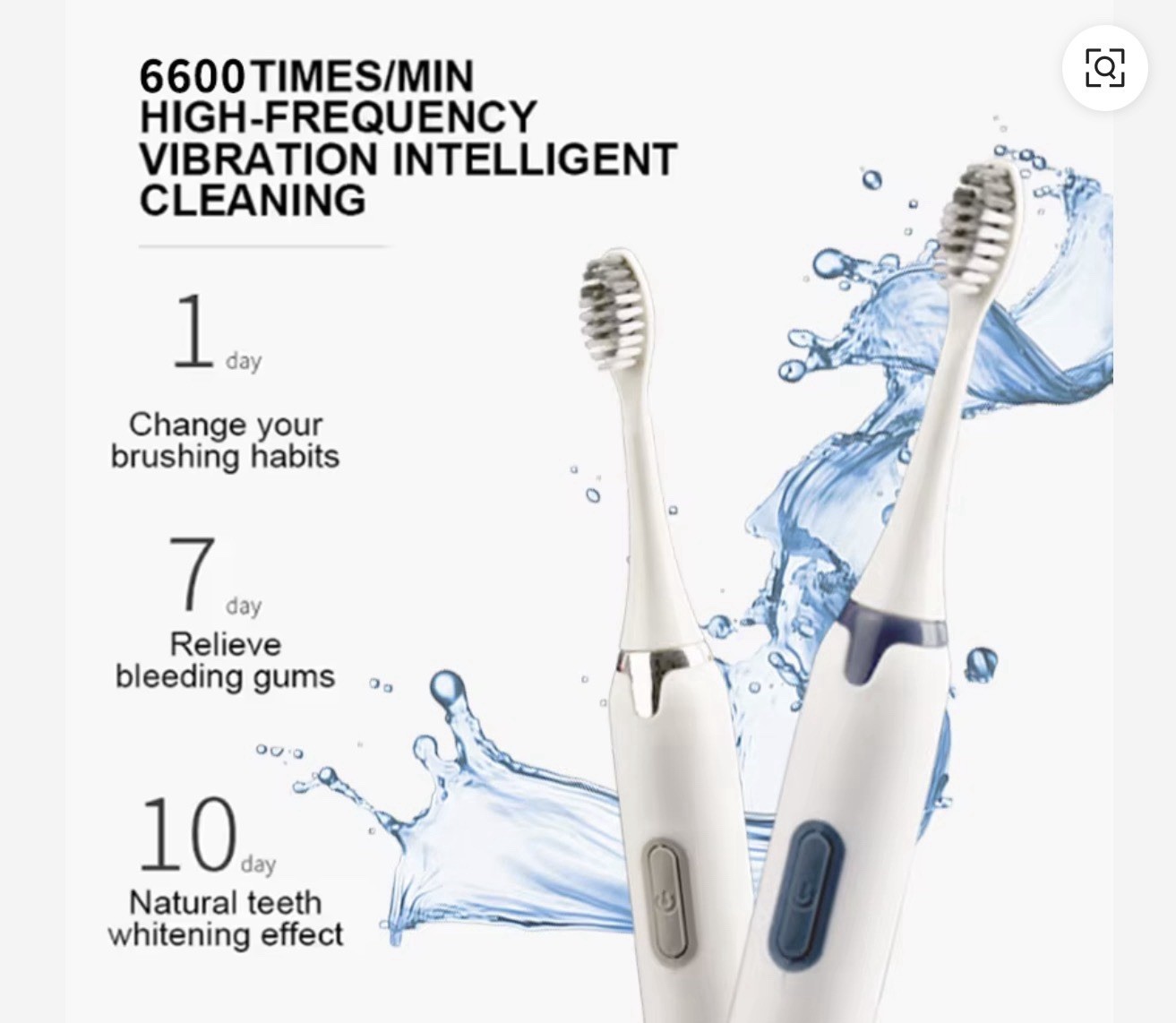 MJZ Sonic Electric Toothbrush Waterproof IPX7 White Set with 3 Brush Heads image 2
