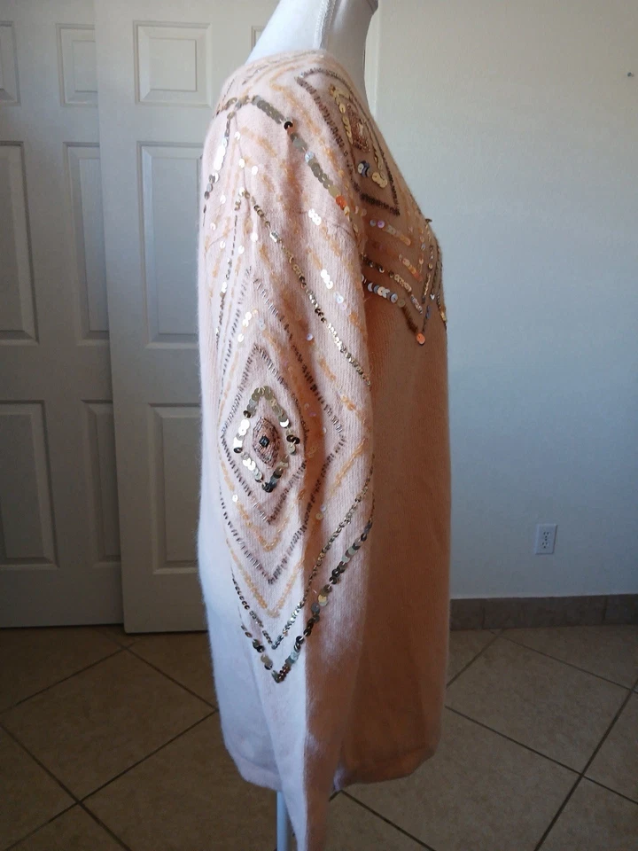 Outlander Womens Lambswool Angora 1X Sequin Embellished Sweater Pink / Coral - Image 4 of 4