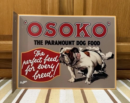 Osoko Dog Food Flange Sign English Bulldog Double Sided Vintage Style Wall Decor