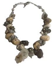 VTG Multi Strand Beaded Chunky Necklace Stone  Mixed Material Jewelry Vintage