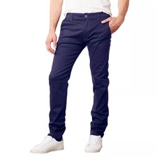 GALAXY BY HARVIC MEN'S COTTON CHINO SLIM FIT CASUAL STRETCH PANTS - 32/30 - NAVY