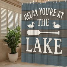 Lake Themed Shower Curtain with Ducks and Oar Design