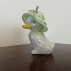 Fenton Ditsy Easter Duck Figurine Art Glass Iridescent Hand Painted Signed