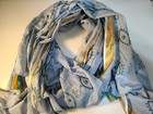 2 CHIC Cotton Evil Eye Blue, Gold Border Tassels Boho Long Scarf, Beach Pareo — photo 1