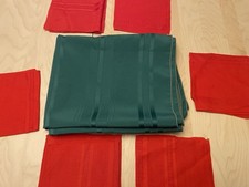6 Red Napkins Green Rectangular Tablecloth Pattern-Stitched Stripes 100 x60