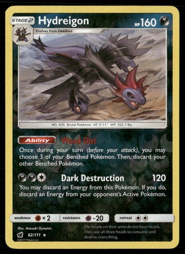 Hydreigon 62/111 Rare Crimson Invasion Pokemon Reverse Holo Lightly Played