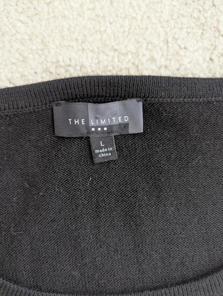 NWT THE LIMITED Black 3/4 Sheer Sleeves Rhinestone Collar Front Sweater L - Image 2 of 4