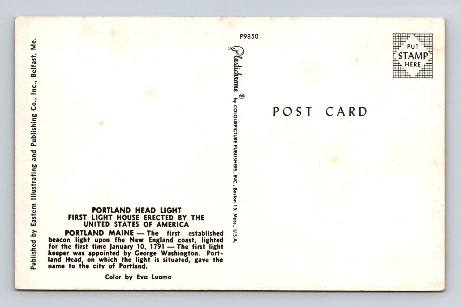 Portland ME-Maine, Portland Head Light House, Antique Vintage Souvenir Postcard