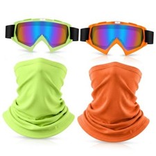 Motorcycle Dirt Bike Goggles with Breathable Neck Face Mask, 4 Orange, Green