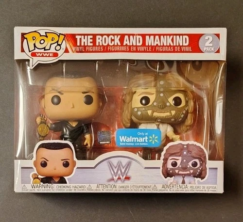 Funko POP The Rock And Mankind 2 Pack Vinyl Figures WWE Walmart Exclusive New