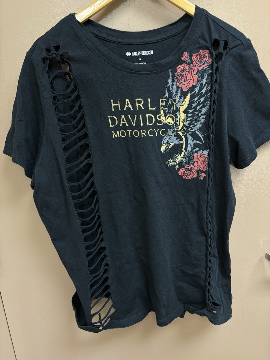 Womans Harley Davidson Custom Cut And Tied Shirt Size 1W