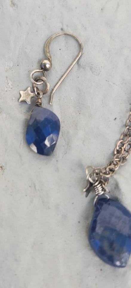VINTAGE Sodalite Blue Stone 925 Necklace with star charm & Earrings Set - Image 2 of 3