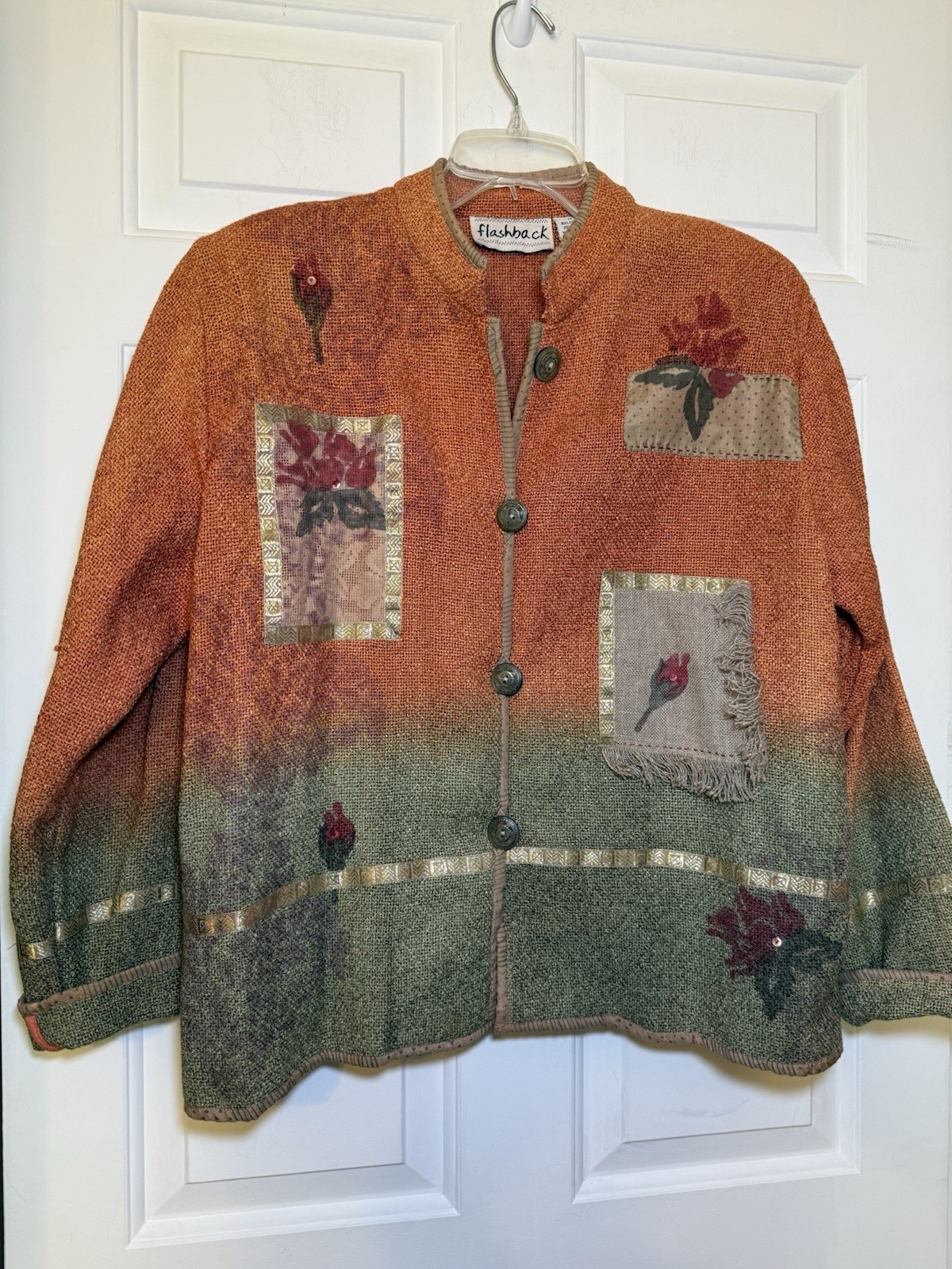 Flashback Orange & Tan Floral Patchwork Vintage J… - image 1