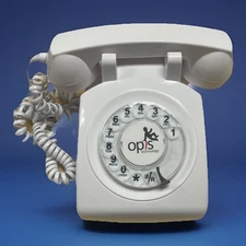 OPIS 60s CABLE: the White retro telephone with Classic US Rotary Dial Inlay