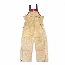 Carhartt R06 Bib Overalls Men 36x28 Tan Quilt Lined Double Knee Distressed