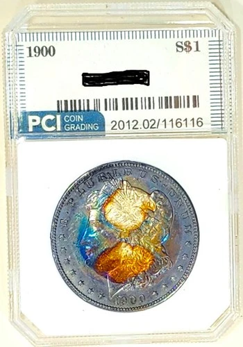 1900-P  Gem BU Morgan Dollar Crazy 2 Sided Rainbow Color Toned