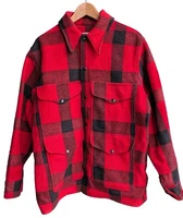 Vintage 70s Filson Mackinaw Cruiser Jacket Red Buffalo Check Wool USA Sz 42 (L)