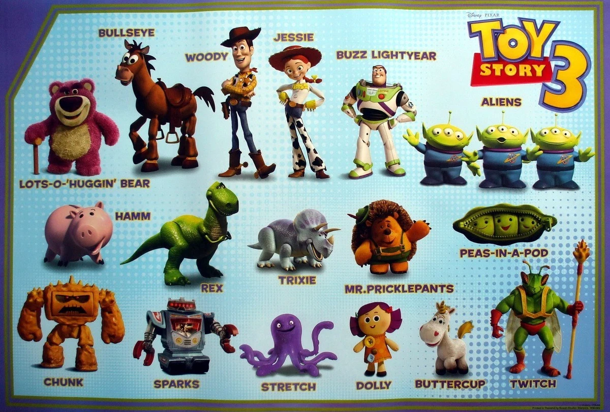 DISNEY/PIXAR TOY STORY 3 POSTER - Cast Of Characters With Their