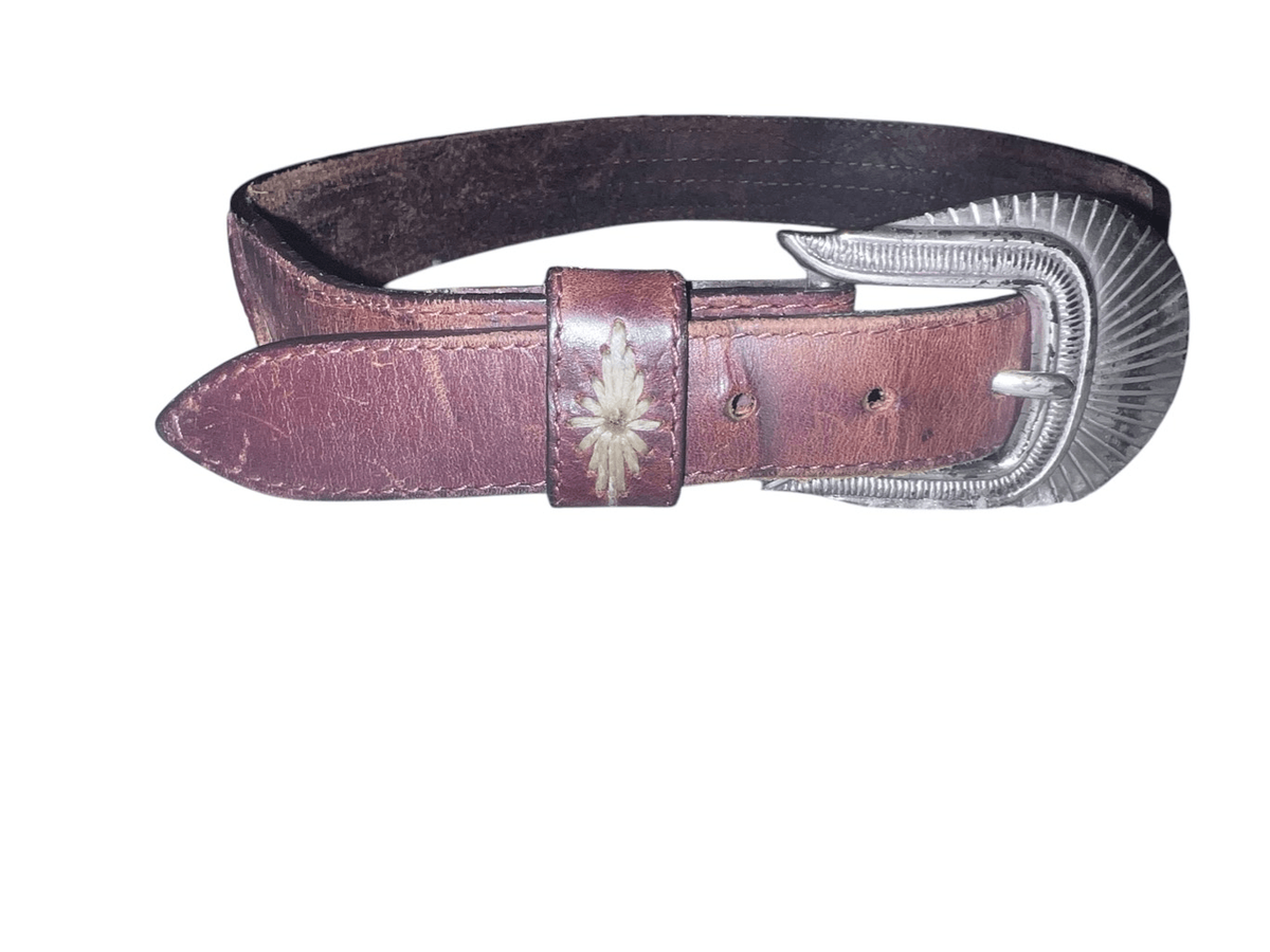 Vintage 90s Leegin Western Brown Leather Belt Beaded Silver  display picture 1