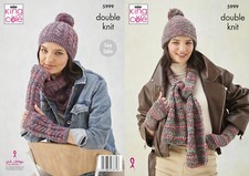 King Cole Ladies DK Knitting Pattern Cable Scarf Hat Wrist Warmers Snood 5999