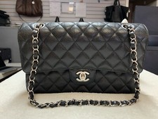 2018 CHANEL Black Caviar Silver Medium Classic Double Flap Bag